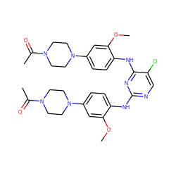 COc1cc(N2CCN(C(C)=O)CC2)ccc1Nc1ncc(Cl)c(Nc2ccc(N3CCN(C(C)=O)CC3)cc2OC)n1 ZINC000098052704