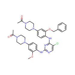 COc1cc(N2CCN(C(C)=O)CC2)ccc1Nc1ncc(Cl)c(Nc2ccc(N3CCN(C(C)=O)CC3)cc2OCc2ccccc2)n1 ZINC000207047981