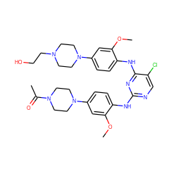 COc1cc(N2CCN(C(C)=O)CC2)ccc1Nc1ncc(Cl)c(Nc2ccc(N3CCN(CCO)CC3)cc2OC)n1 ZINC001772573332