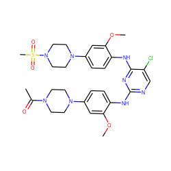 COc1cc(N2CCN(C(C)=O)CC2)ccc1Nc1ncc(Cl)c(Nc2ccc(N3CCN(S(C)(=O)=O)CC3)cc2OC)n1 ZINC001772600838