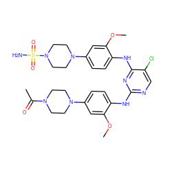 COc1cc(N2CCN(C(C)=O)CC2)ccc1Nc1ncc(Cl)c(Nc2ccc(N3CCN(S(N)(=O)=O)CC3)cc2OC)n1 ZINC001772578923