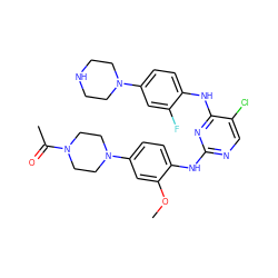 COc1cc(N2CCN(C(C)=O)CC2)ccc1Nc1ncc(Cl)c(Nc2ccc(N3CCNCC3)cc2F)n1 ZINC001772590811