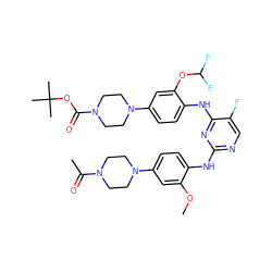 COc1cc(N2CCN(C(C)=O)CC2)ccc1Nc1ncc(F)c(Nc2ccc(N3CCN(C(=O)OC(C)(C)C)CC3)cc2OC(F)F)n1 ZINC001772641341