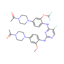 COc1cc(N2CCN(C(C)=O)CC2)ccc1Nc1ncc(F)c(Nc2ccc(N3CCN(C(C)=O)CC3)cc2OC(F)F)n1 ZINC001772654834