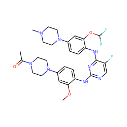 COc1cc(N2CCN(C(C)=O)CC2)ccc1Nc1ncc(F)c(Nc2ccc(N3CCN(C)CC3)cc2OC(F)F)n1 ZINC001772638101