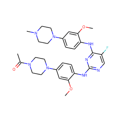 COc1cc(N2CCN(C(C)=O)CC2)ccc1Nc1ncc(F)c(Nc2ccc(N3CCN(C)CC3)cc2OC)n1 ZINC001772571614