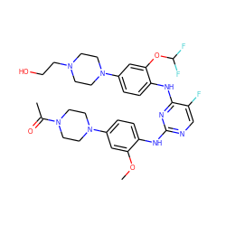 COc1cc(N2CCN(C(C)=O)CC2)ccc1Nc1ncc(F)c(Nc2ccc(N3CCN(CCO)CC3)cc2OC(F)F)n1 ZINC001772617202