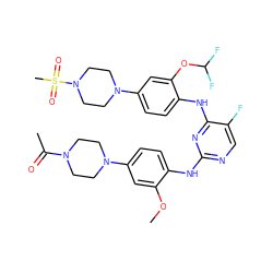 COc1cc(N2CCN(C(C)=O)CC2)ccc1Nc1ncc(F)c(Nc2ccc(N3CCN(S(C)(=O)=O)CC3)cc2OC(F)F)n1 ZINC001772630023