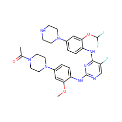 COc1cc(N2CCN(C(C)=O)CC2)ccc1Nc1ncc(F)c(Nc2ccc(N3CCNCC3)cc2OC(F)F)n1 ZINC001772611203