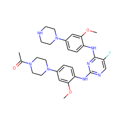 COc1cc(N2CCN(C(C)=O)CC2)ccc1Nc1ncc(F)c(Nc2ccc(N3CCNCC3)cc2OC)n1 ZINC001772621226