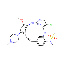 COc1cc(N2CCN(C)CC2)c2ccc3ccc(N(C)S(C)(=O)=O)c(c3)[nH]c3nc(ncc3Cl)[nH]c1c2 ZINC000073198874