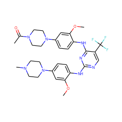 COc1cc(N2CCN(C)CC2)ccc1Nc1ncc(C(F)(F)F)c(Nc2ccc(N3CCN(C(C)=O)CC3)cc2OC)n1 ZINC001772588441