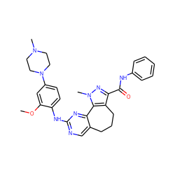 COc1cc(N2CCN(C)CC2)ccc1Nc1ncc2c(n1)-c1c(c(C(=O)Nc3ccccc3)nn1C)CCC2 ZINC000147818077