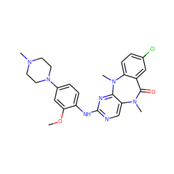 COc1cc(N2CCN(C)CC2)ccc1Nc1ncc2c(n1)N(C)c1ccc(Cl)cc1C(=O)N2C ZINC000066078252