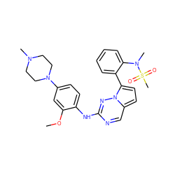 COc1cc(N2CCN(C)CC2)ccc1Nc1ncc2ccc(-c3ccccc3N(C)S(C)(=O)=O)n2n1 ZINC000072181630