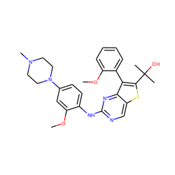 COc1cc(N2CCN(C)CC2)ccc1Nc1ncc2sc(C(C)(C)O)c(-c3ccccc3OC)c2n1 ZINC000150312421