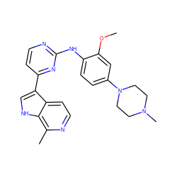 COc1cc(N2CCN(C)CC2)ccc1Nc1nccc(-c2c[nH]c3c(C)nccc23)n1 ZINC000299860752