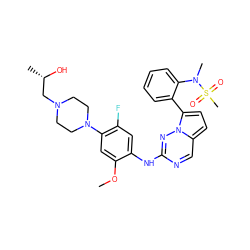 COc1cc(N2CCN(C[C@H](C)O)CC2)c(F)cc1Nc1ncc2ccc(-c3ccccc3N(C)S(C)(=O)=O)n2n1 ZINC000095574279