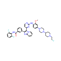 COc1cc(N2CCN(C3CCN(CCF)CC3)CC2)ccc1Nc1nccc(-c2c(-c3cccc(C(=O)Nc4c(F)cccc4F)c3)nc3ccccn23)n1 ZINC000165102777