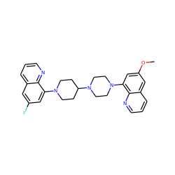 COc1cc(N2CCN(C3CCN(c4cc(F)cc5cccnc45)CC3)CC2)c2ncccc2c1 ZINC000049112929