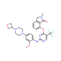 COc1cc(N2CCN(C3COC3)CC2)ccc1Nc1ncc(C(F)(F)F)c(Oc2cccc3c2C(=O)N(C)C3)n1 ZINC000146083644