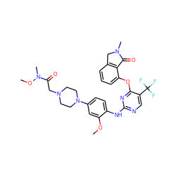 COc1cc(N2CCN(CC(=O)N(C)OC)CC2)ccc1Nc1ncc(C(F)(F)F)c(Oc2cccc3c2C(=O)N(C)C3)n1 ZINC000146080039