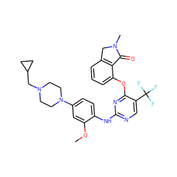 COc1cc(N2CCN(CC3CC3)CC2)ccc1Nc1ncc(C(F)(F)F)c(Oc2cccc3c2C(=O)N(C)C3)n1 ZINC000146038147