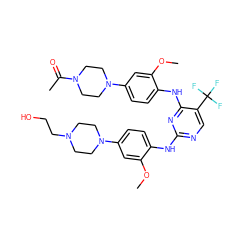 COc1cc(N2CCN(CCO)CC2)ccc1Nc1ncc(C(F)(F)F)c(Nc2ccc(N3CCN(C(C)=O)CC3)cc2OC)n1 ZINC001772593165