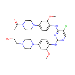 COc1cc(N2CCN(CCO)CC2)ccc1Nc1ncc(Cl)c(Nc2ccc(N3CCN(C(C)=O)CC3)cc2OC)n1 ZINC000211218021