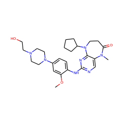 COc1cc(N2CCN(CCO)CC2)ccc1Nc1ncc2c(n1)N(C1CCCC1)CCC(=O)N2C ZINC000114231837