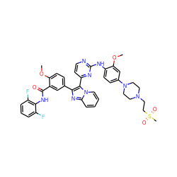 COc1cc(N2CCN(CCS(C)(=O)=O)CC2)ccc1Nc1nccc(-c2c(-c3ccc(OC)c(C(=O)Nc4c(F)cccc4F)c3)nc3ccccn23)n1 ZINC000165071618