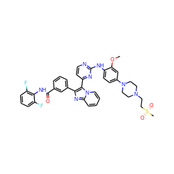 COc1cc(N2CCN(CCS(C)(=O)=O)CC2)ccc1Nc1nccc(-c2c(-c3cccc(C(=O)Nc4c(F)cccc4F)c3)nc3ccccn23)n1 ZINC000165089653