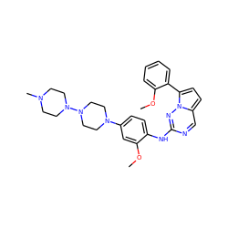 COc1cc(N2CCN(N3CCN(C)CC3)CC2)ccc1Nc1ncc2ccc(-c3ccccc3OC)n2n1 ZINC000072181745