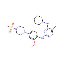 COc1cc(N2CCN(S(C)(=O)=O)CC2)ccc1Nc1ncc(C)c(NC2CCCCC2)n1 ZINC000103248442