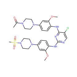 COc1cc(N2CCN(S(C)(=O)=O)CC2)ccc1Nc1ncc(Cl)c(Nc2ccc(N3CCN(C(C)=O)CC3)cc2OC)n1 ZINC001772604686