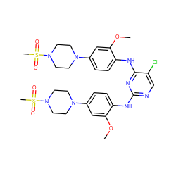 COc1cc(N2CCN(S(C)(=O)=O)CC2)ccc1Nc1ncc(Cl)c(Nc2ccc(N3CCN(S(C)(=O)=O)CC3)cc2OC)n1 ZINC001772585441