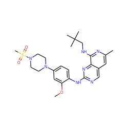 COc1cc(N2CCN(S(C)(=O)=O)CC2)ccc1Nc1ncc2cc(C)nc(NCC(C)(C)C)c2n1 ZINC000207617929