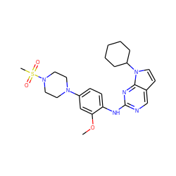 COc1cc(N2CCN(S(C)(=O)=O)CC2)ccc1Nc1ncc2ccn(C3CCCCC3)c2n1 ZINC000103248450