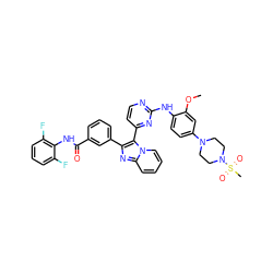 COc1cc(N2CCN(S(C)(=O)=O)CC2)ccc1Nc1nccc(-c2c(-c3cccc(C(=O)Nc4c(F)cccc4F)c3)nc3ccccn23)n1 ZINC000165108621