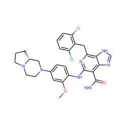 COc1cc(N2CCN3CCC[C@@H]3C2)ccc1Nc1nc(Cc2c(Cl)cccc2Cl)c2[nH]cnc2c1C(N)=O ZINC000200862329