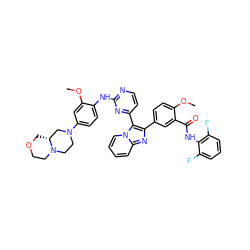 COc1cc(N2CCN3CCOC[C@@H]3C2)ccc1Nc1nccc(-c2c(-c3ccc(OC)c(C(=O)Nc4c(F)cccc4F)c3)nc3ccccn23)n1 ZINC000165083029