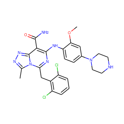 COc1cc(N2CCNCC2)ccc1Nc1nc(Cc2c(Cl)cccc2Cl)n2c(C)nnc2c1C(N)=O ZINC000200870371