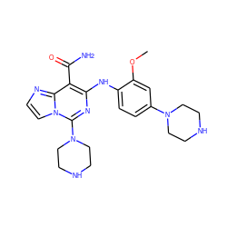 COc1cc(N2CCNCC2)ccc1Nc1nc(N2CCNCC2)n2ccnc2c1C(N)=O ZINC000200841700