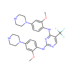 COc1cc(N2CCNCC2)ccc1Nc1ncc(C(F)(F)F)c(Nc2ccc(N3CCNCC3)cc2OC)n1 ZINC001772642417