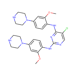 COc1cc(N2CCNCC2)ccc1Nc1ncc(Cl)c(Nc2ccc(N3CCNCC3)cc2OC)n1 ZINC001772590136