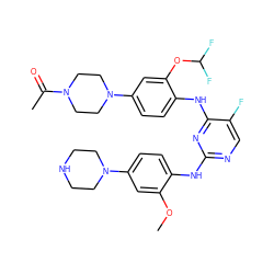 COc1cc(N2CCNCC2)ccc1Nc1ncc(F)c(Nc2ccc(N3CCN(C(C)=O)CC3)cc2OC(F)F)n1 ZINC001772632514