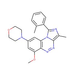 COc1cc(N2CCOCC2)cc2c1nnc1c(C)nc(-c3ccccc3C)n12 ZINC000084713002