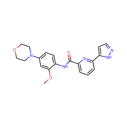 COc1cc(N2CCOCC2)ccc1NC(=O)c1cccc(-c2ccn[nH]2)n1 ZINC000029046611