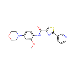 COc1cc(N2CCOCC2)ccc1NC(=O)c1csc(-c2cccnc2)n1 ZINC000029046873