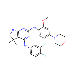 COc1cc(N2CCOCC2)ccc1Nc1nc2c(c(Nc3ccc(F)c(F)c3)n1)C(C)(C)CN2 ZINC000222351060